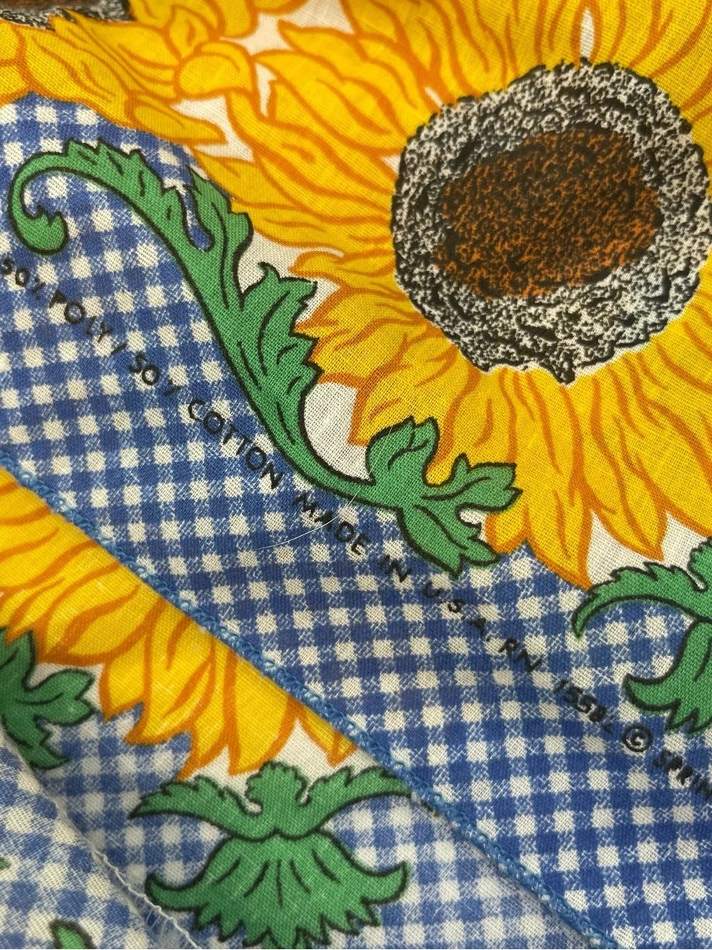 Handmade Sunflower Gingham Baby Dress with Blooming Skirt Lace Florals 9 mos